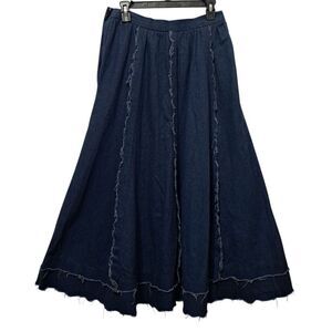 Vintage Liz E Parker Old West Praire Boho Denim Frayed Maxi Skirt Texas Sz 12